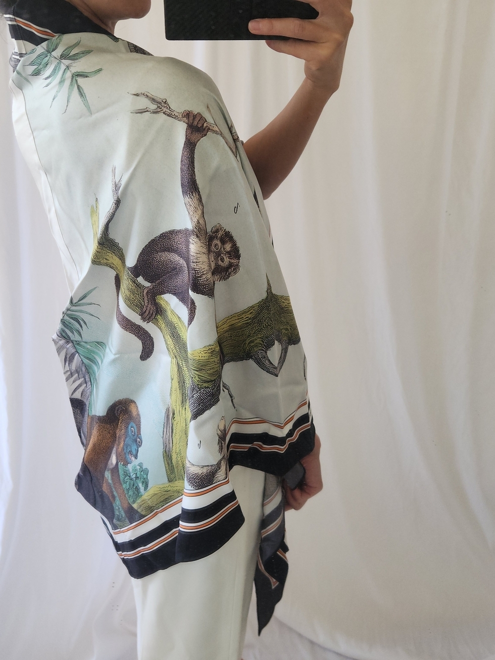 Burberry Silk Scarf Green Cream White Blue Black White Art Fashion Hankerchief - Picture 3 of 9